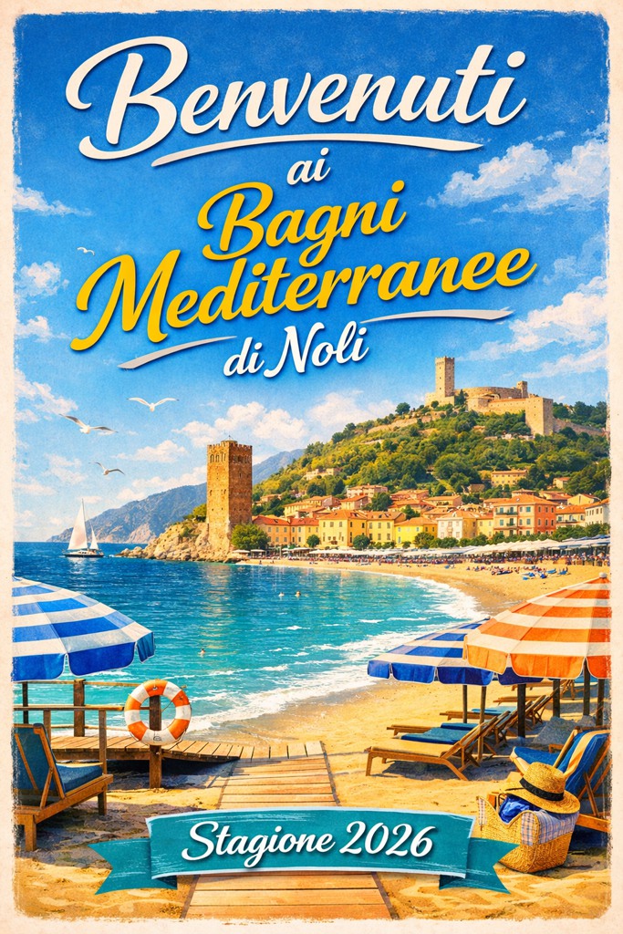 Locandina_Benvenuti ai Bagni Mediterranee di Noli – Stagione 2026